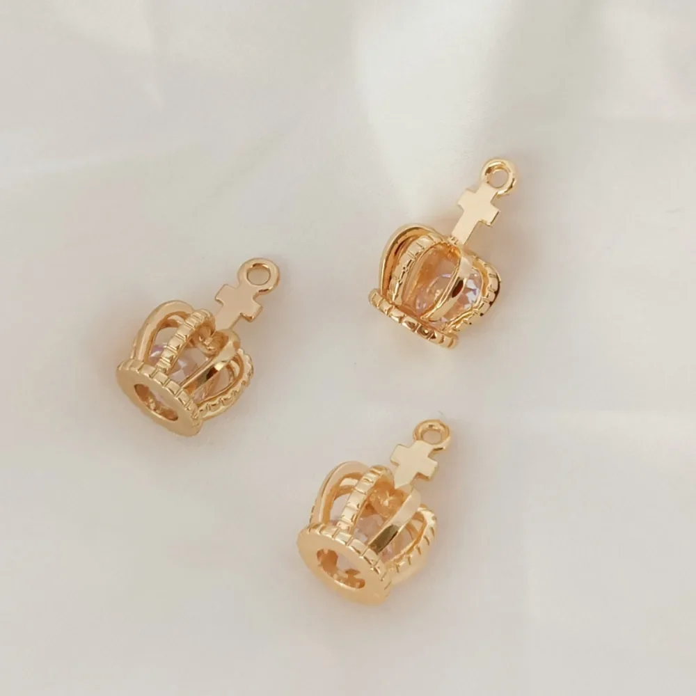 

Copper Plated with Real Gold 14K, Gold-encrussed with Zircon, Cross-shaped Crown Pendant Necklace, DIY Handmade Accessory