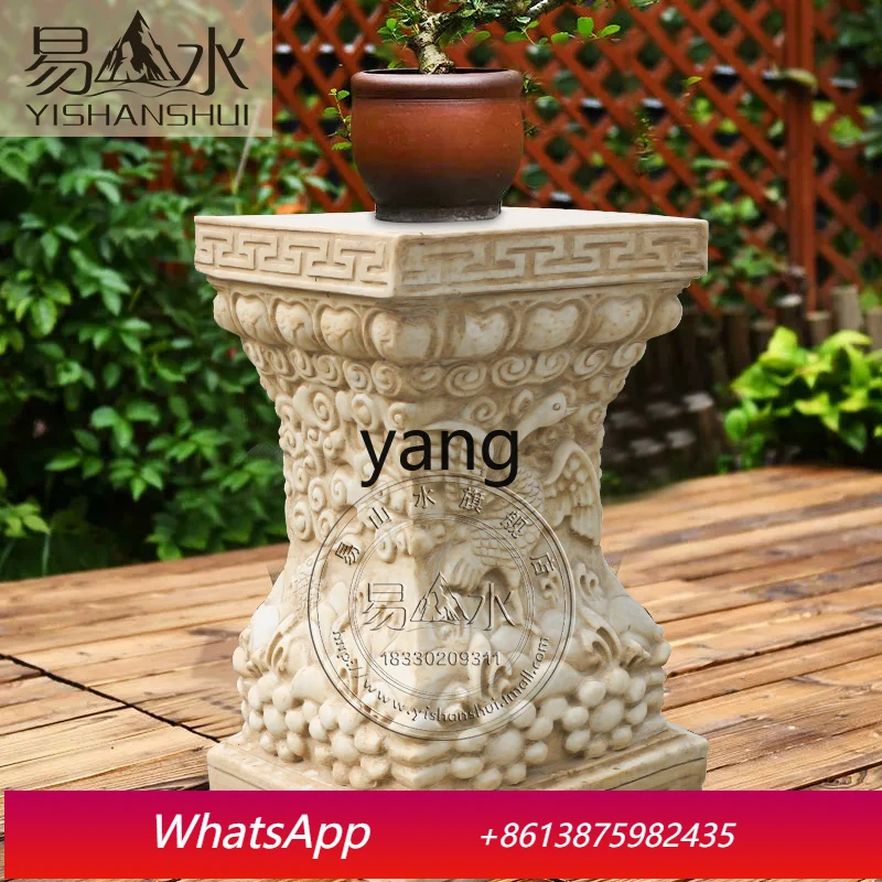 

CX Flower Pot Base White Marble Antique Imitation Lotus Base Courtyard Room Ornament
