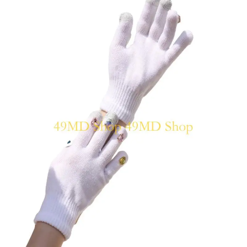 49MD Color Full Finger Gloves Winter Knit Warm Mittens for Women Girls