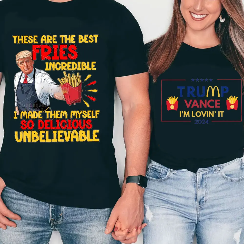 2024 Classics Shirts McDonald Funny Trump Fries Donald Trump Donald Making Working At McDs Graphic T Shirts Unisex Short Sleeve