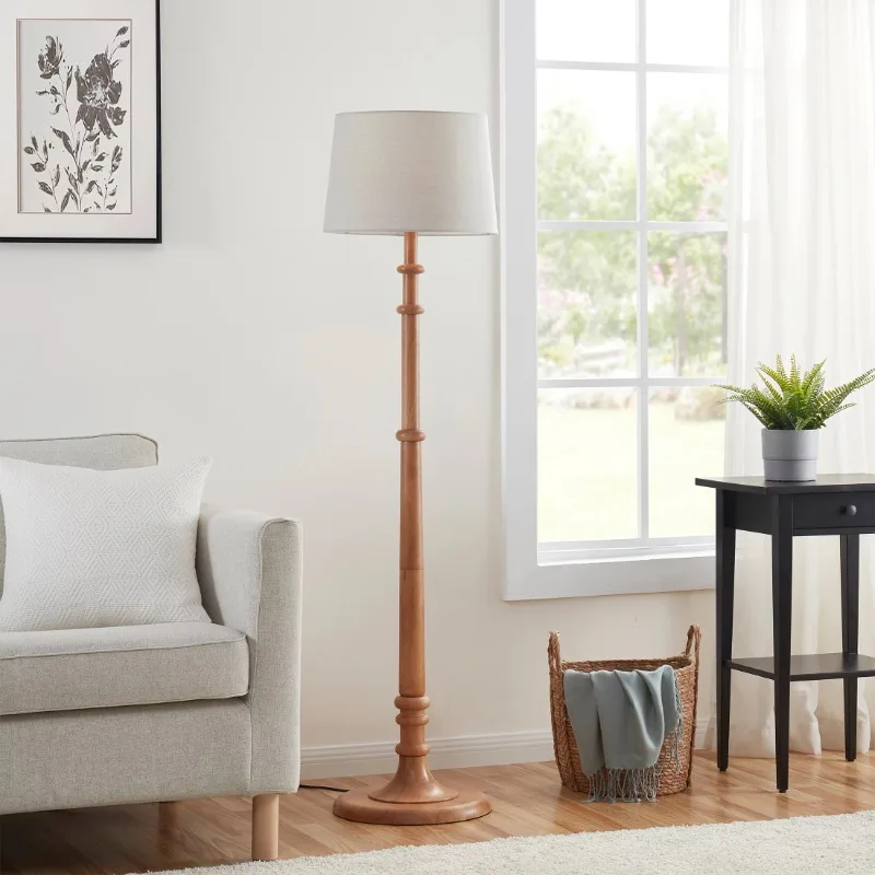 

Transitional 60" Turned Wood Floor Lamp, Brown