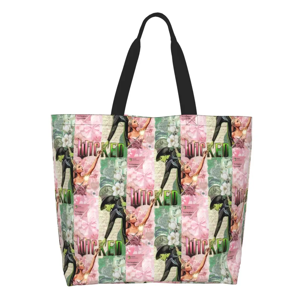 Movie Wicked Elphaba And Glinda Shopping Tote Bag Canvas Large Capacity Shoulder Bags Shopper Grocery Handbag for Women