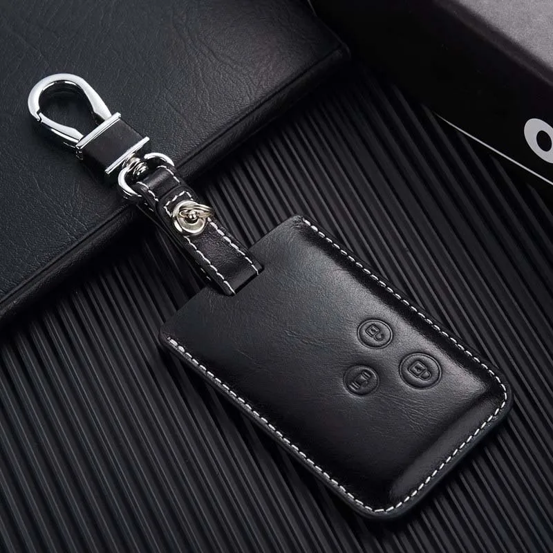 Car Key Case For Toyota Camry One Touch Start Leather Key Chains Key Fob Cover Car Accessories