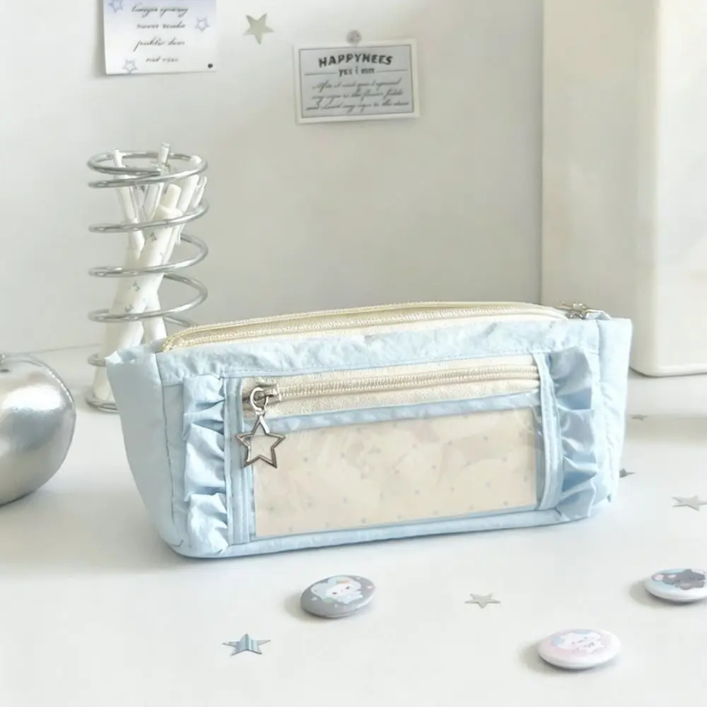 Transparent window Pencil Case Badge Display multi-functional Pen Bag Storage Large Capacity Stationery Storage Pouch DIY