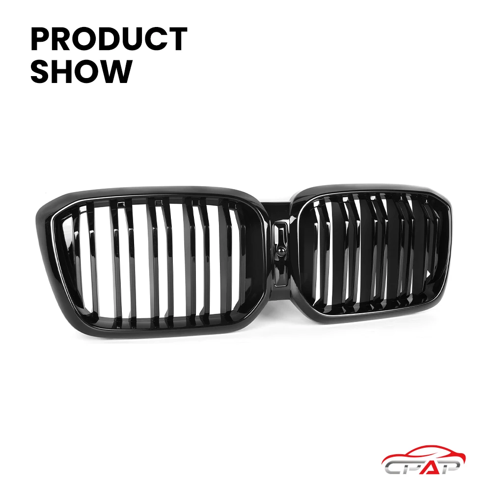Front Grille Kidney Hood Double Slat Grilles Replacement For BMW X3 G01 X4 G02 LCI 2022-IN Glossy Black Racing Grills