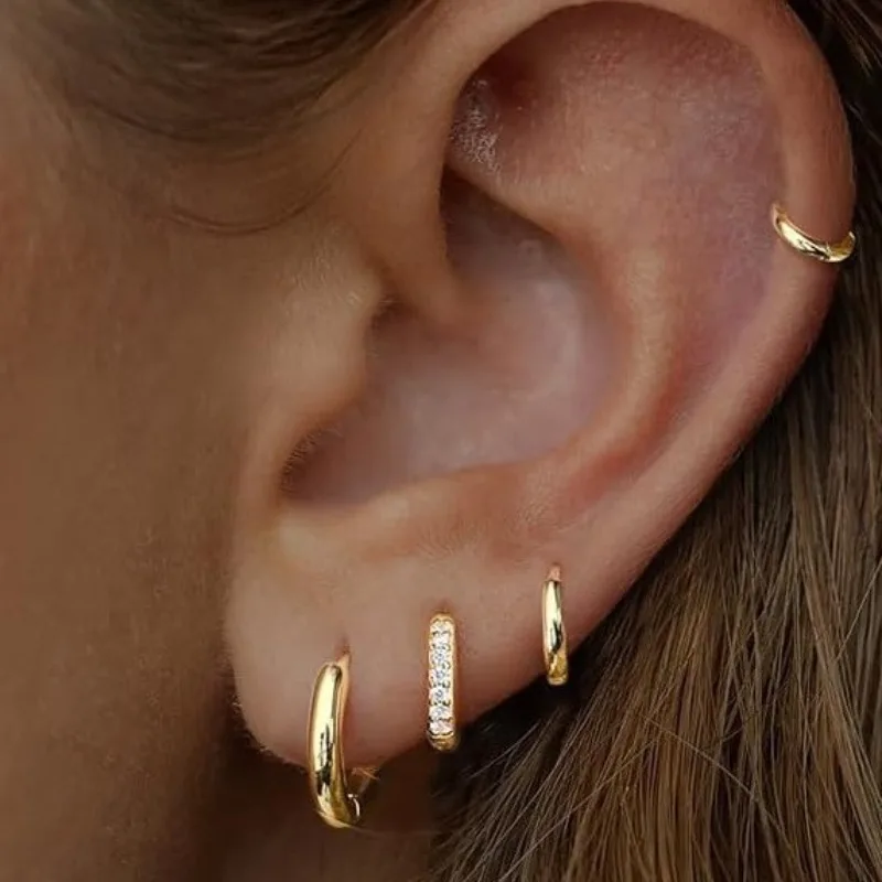 8 Uds. Pendientes Huggie circulares de cristal de acero inoxidable a la moda para mujer, pendientes de aro colgantes chapados en oro de 18 quilates, regalos de joyería Punk
