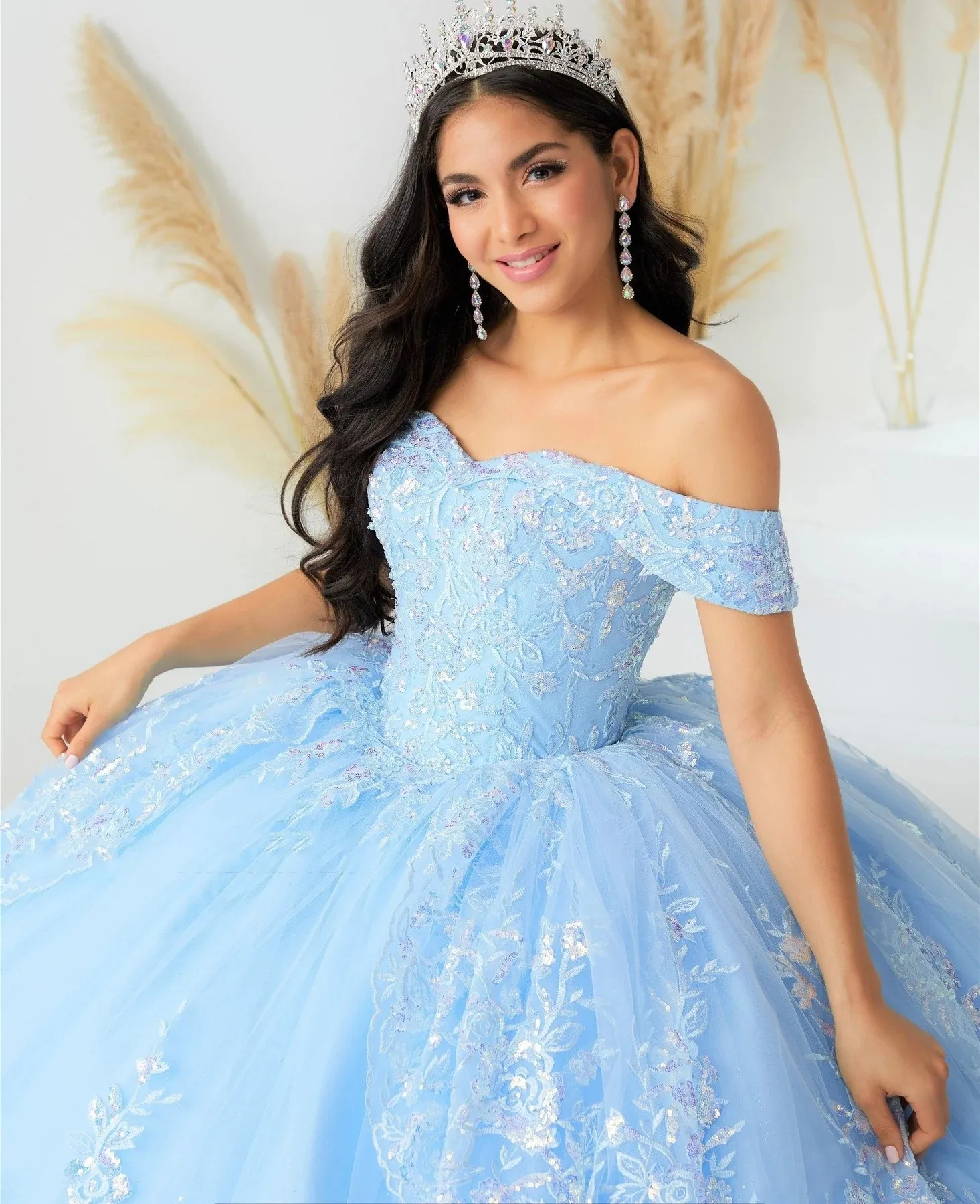 Vestidos de Quinceañera de Charro azul cielo, vestido de baile sin hombros, apliques de tul hinchado mexicano dulce 16, 15 años