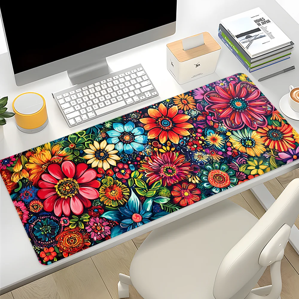 

Коврик для мыши с полевыми цветами, художественный дизайн, большие настольные аксессуары, настольный коврик, резиновая основа с прошитыми краями, коврик для мыши, нескользящий настольный коврик