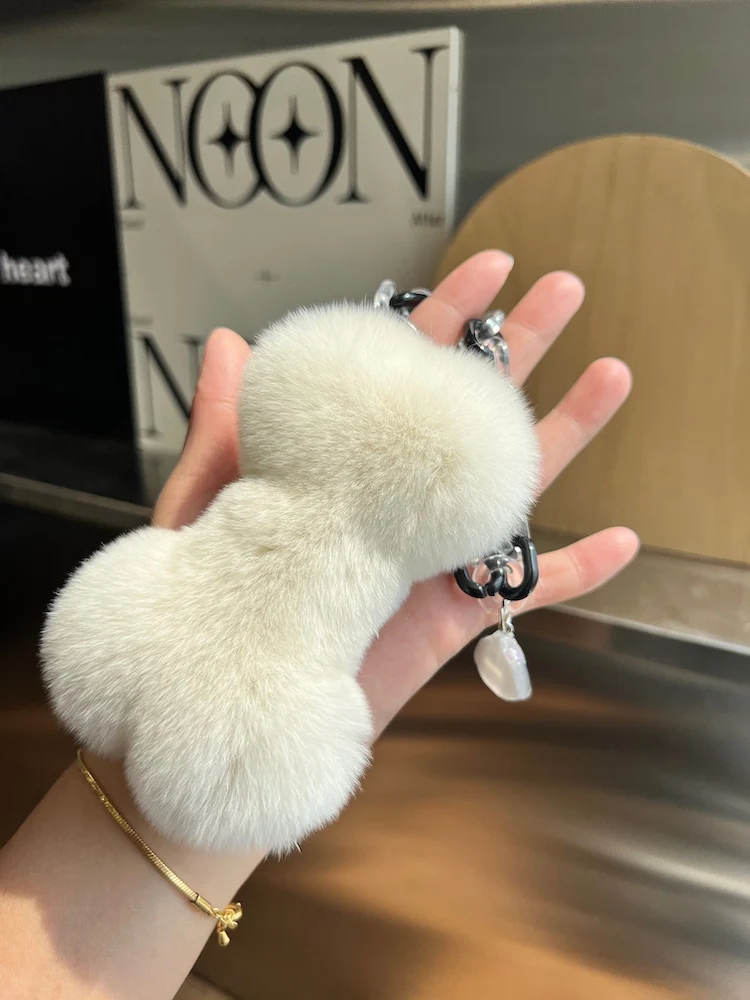 2024 Real Natural Rabbit Fur Doll Plush Key Rings Funny Anime Car Keychain Handmade Cartoon Clown Keyring Pendant Toys