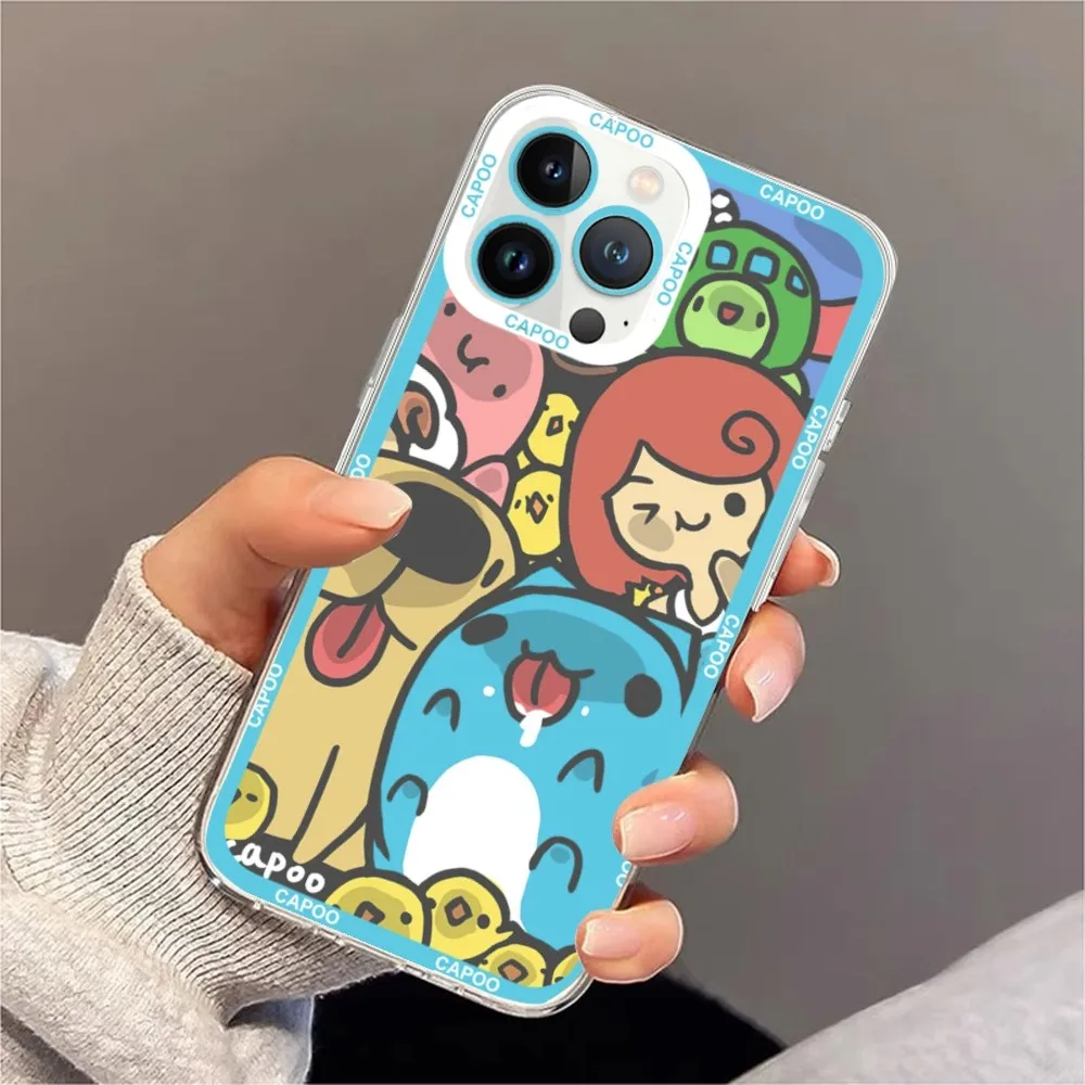 Bugcat Capoo Cartoon Phone Case For iPhone 11 12 Mini 13 14 15 Pro Max Transparent Shell