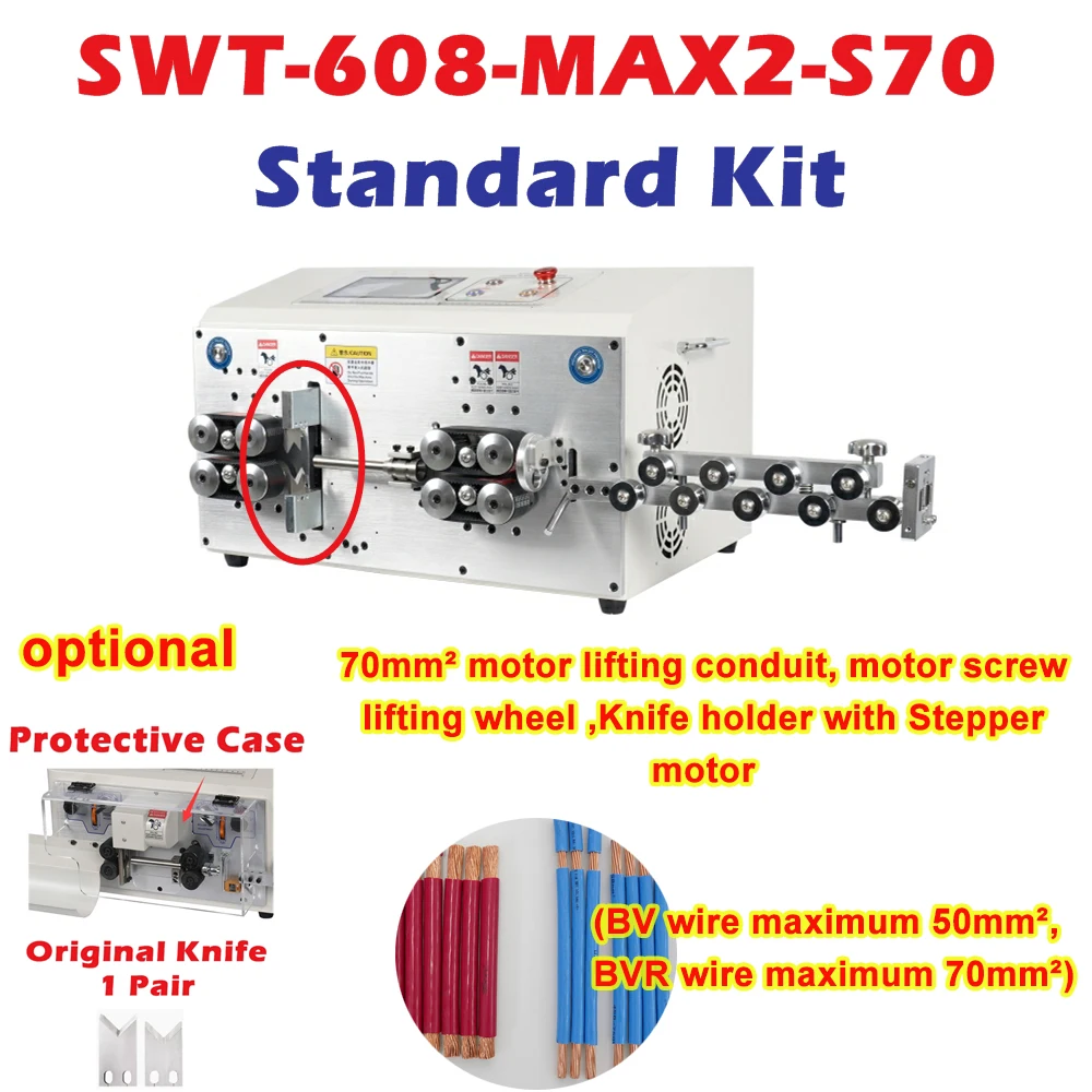 

Automatic Wire Stripping Peeling Cutting Machine SWT-608-MAX2-ST70 Touch Screen 8 Wheels for BV Wire Max 50mm² BVR Max 70mm²