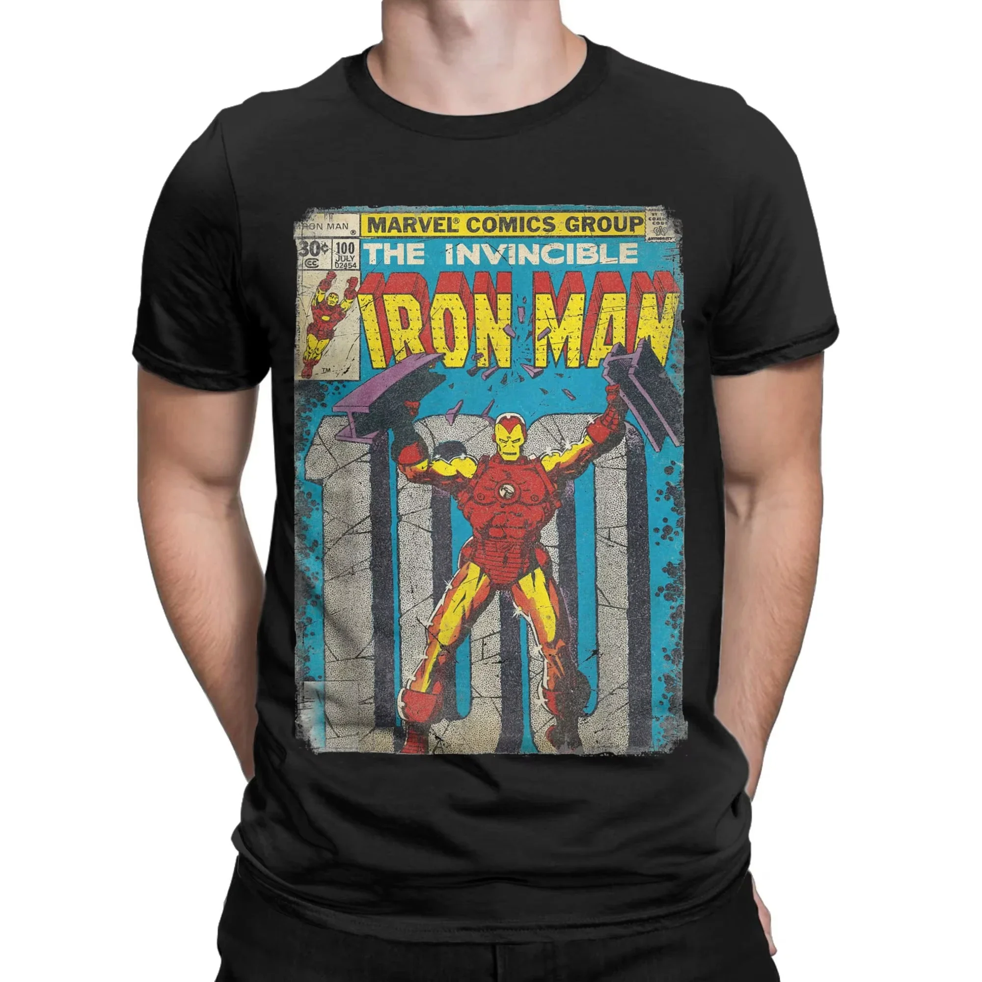

Marvel 2026 New Iron Man Classic Retro Comic Cover Flat Print Stylish Men's Casual Crew Neck Loose Short Sleeve T-Shirt