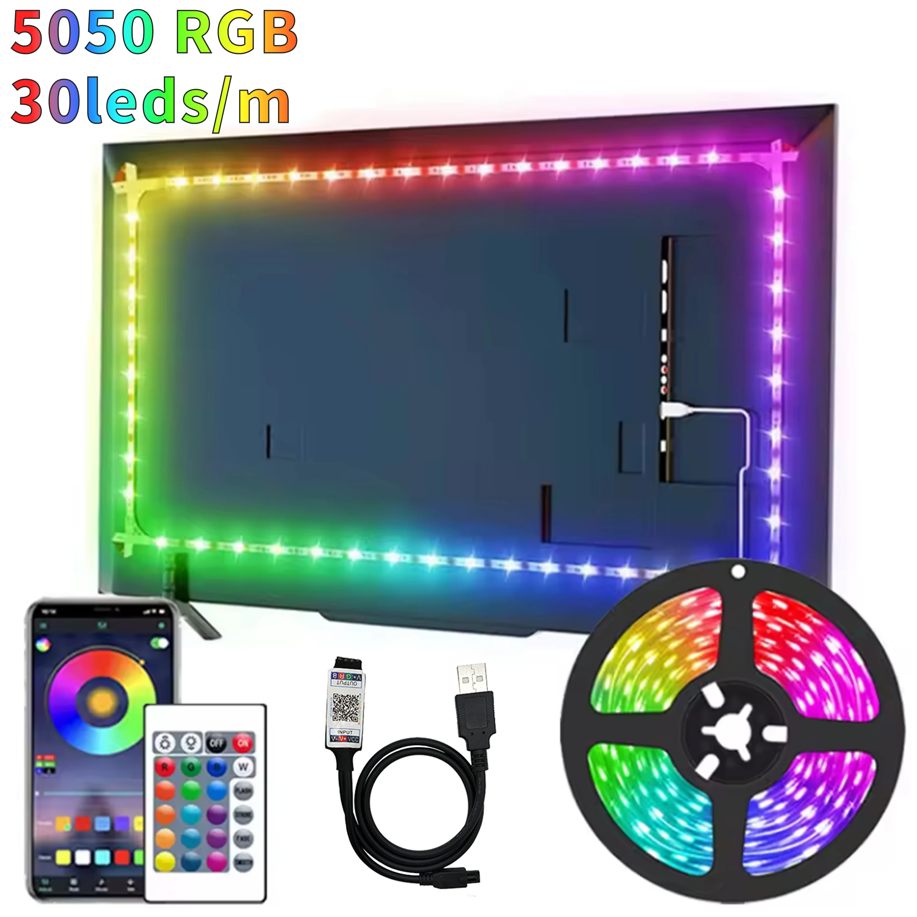 

5 м-20 м USB светодиодная лента Bluetooth лента RGB подсветка SMD5050 5 В гибкая светодиодная лампа лента самоклеящаяся ТВ настольная диодная подсветка