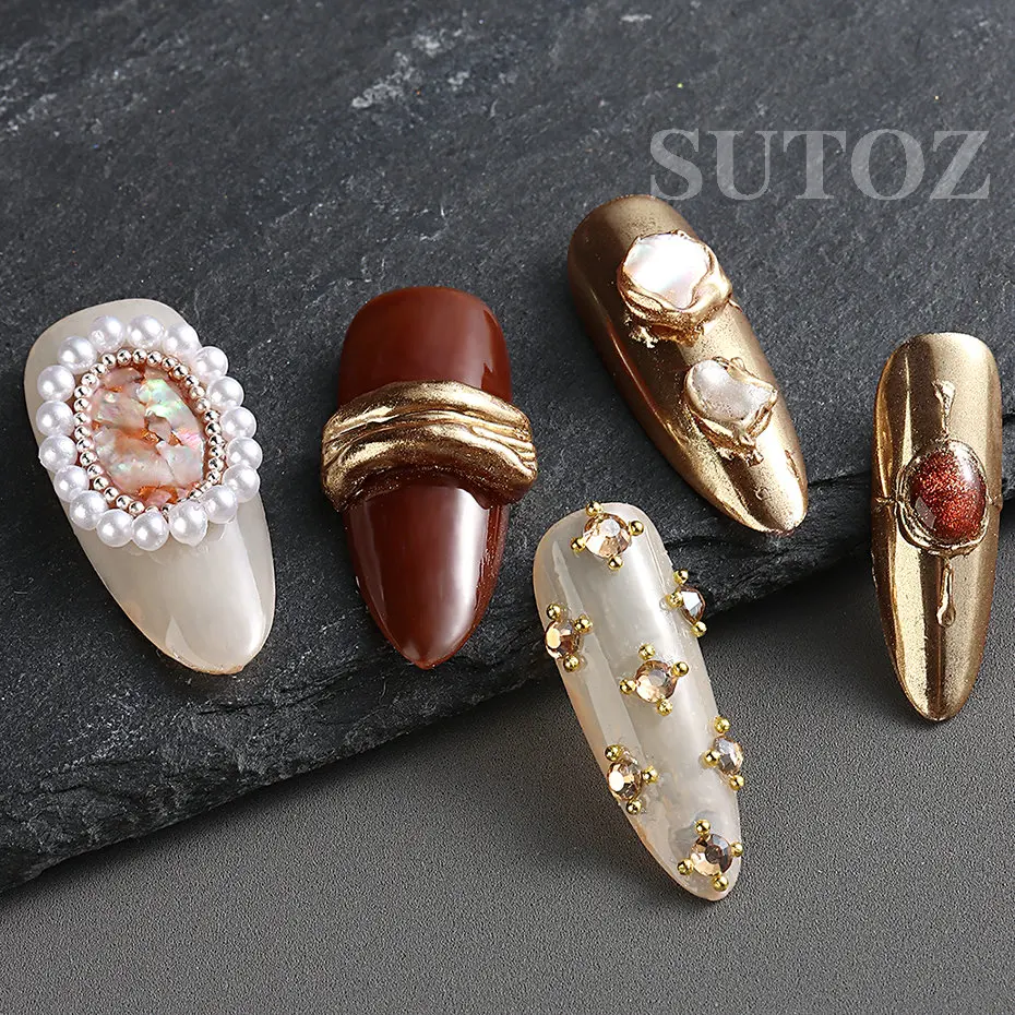 Vintage Nails Decoration Set Glossy Shell Stone Golden Mirror Powder Luxurious Rhinestones Gorgeous Manicure Accessories #GL-725