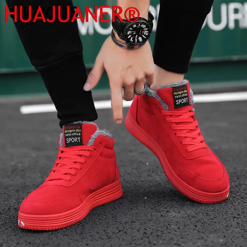 Men Sports Shoes High Gang Help Shoes Keep Warm Plush Shoelace Men Casual Shoes Fashion Low Cut Cotton Shoes Flat Solid Color