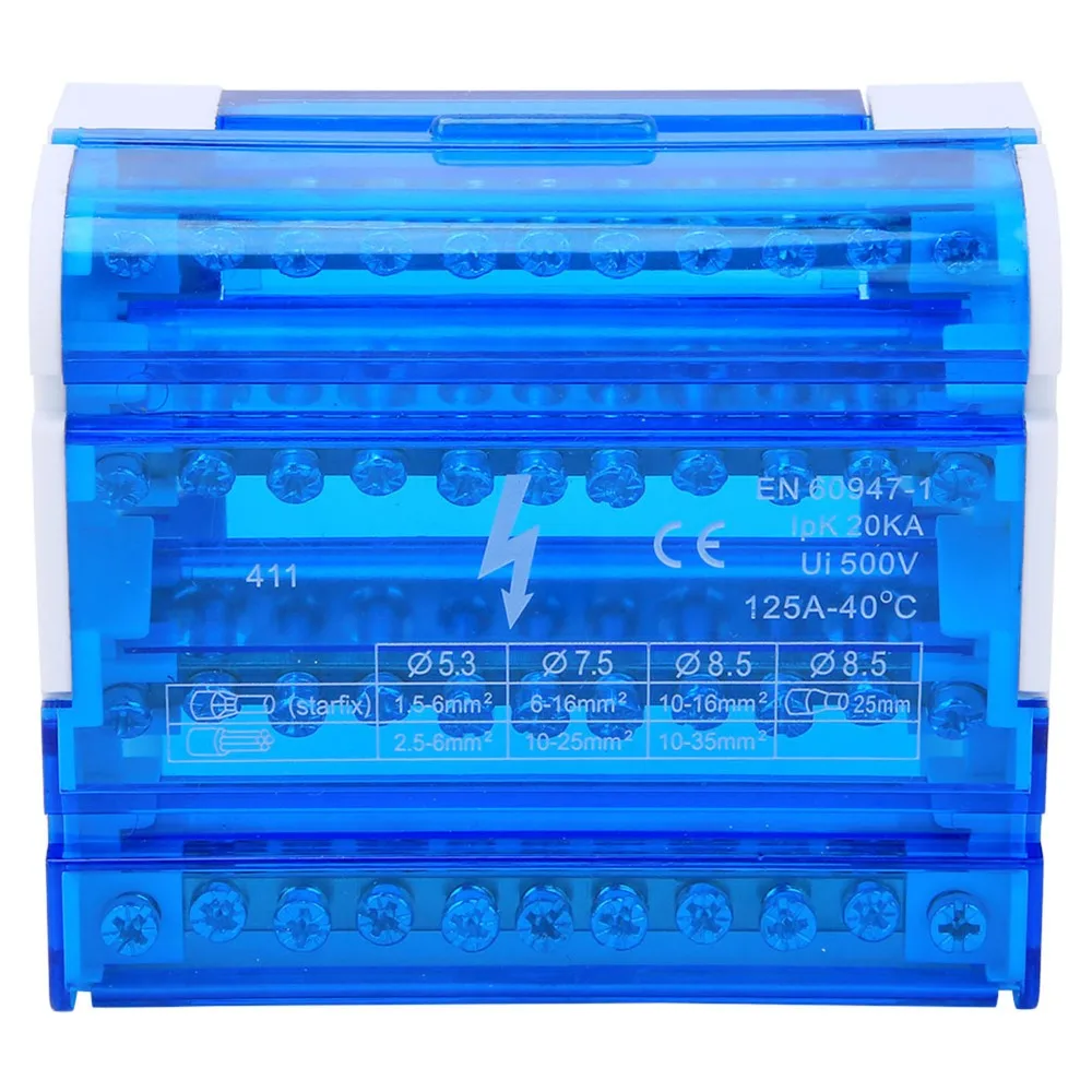 กล่องรวมสายไฟแบบราง DIN 411 ระดับ 4 ราง  125A 500V เฟสเดียว