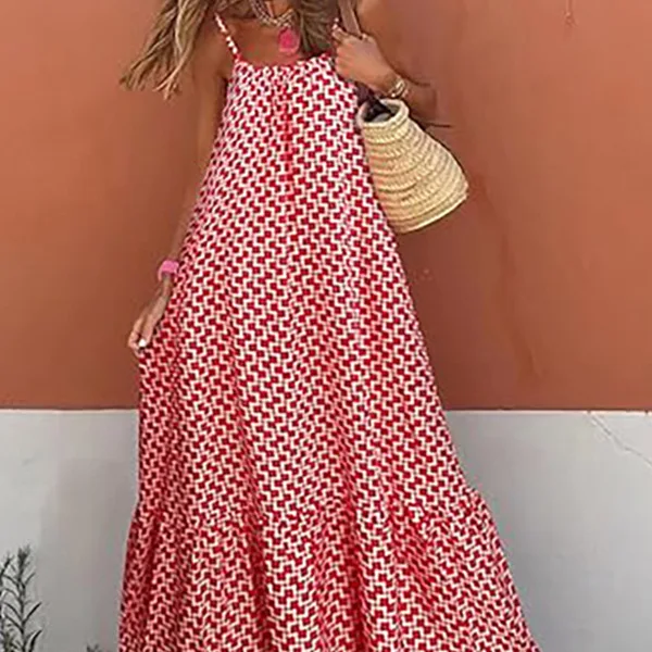 

2025 Summer New Bohemian Holiday Dress Women's Printed V-neck Loose Dress Vintage Style