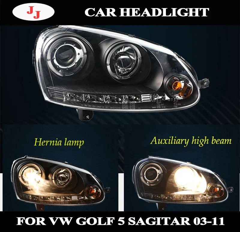 LED Angel Eyes Headlights For Volkswagen Sagitar Golf 5 MK5 Head Lamps 2003 2004 2005 2006 2007 2008 Year With Daytime Running