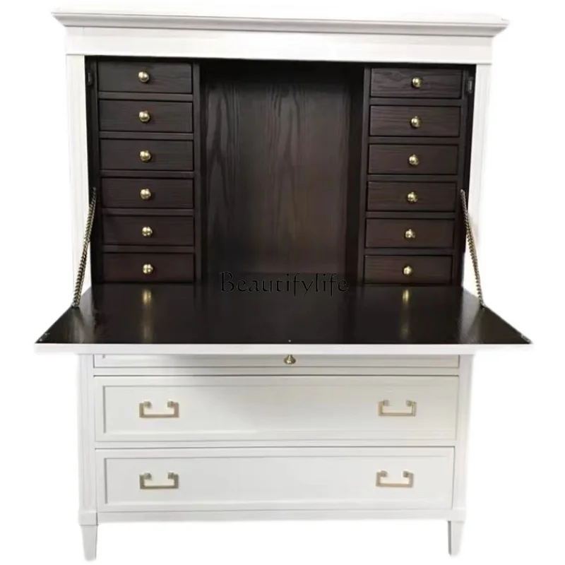

French Bedroom Locker Flip Desk Simple American Solid Wood Folding Makeup Dresser