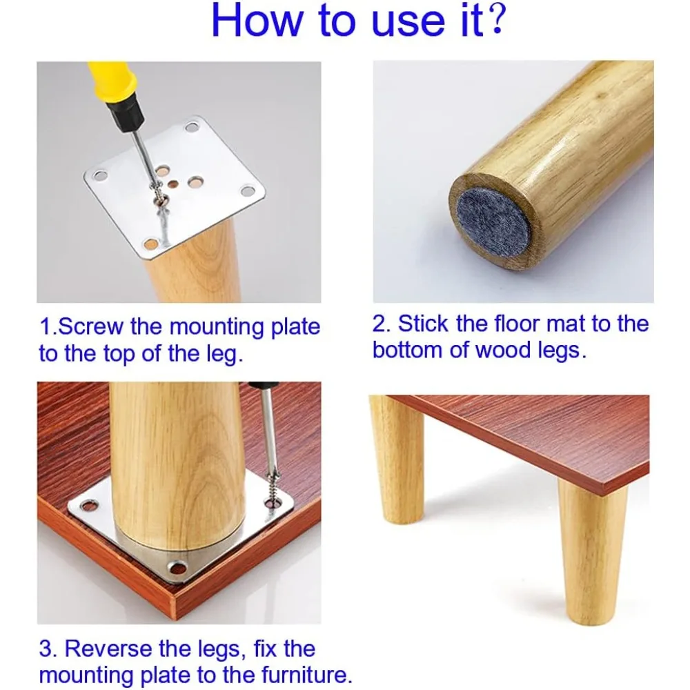 4 عبوات من أرجل قطع الأثاث الخشبية الصلبة مقاس 6 بوصة، أرجل بديلة لأرجل منتصف القرن الحديثة لطاولة نهاية الأريكة وحامل التلفاز والسرير #5