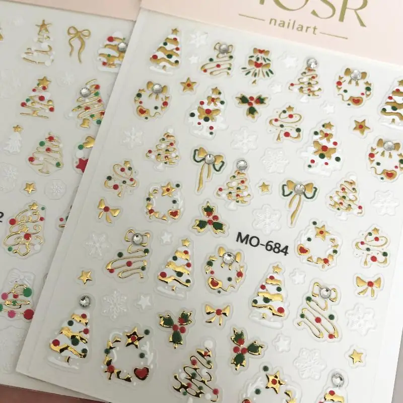 クリスマスネイルステッカー高級クリスタルダイヤモンド円形リーススノーフレーク裏面接着剤ネイルアートステッカー Diy 3d 爪の装飾