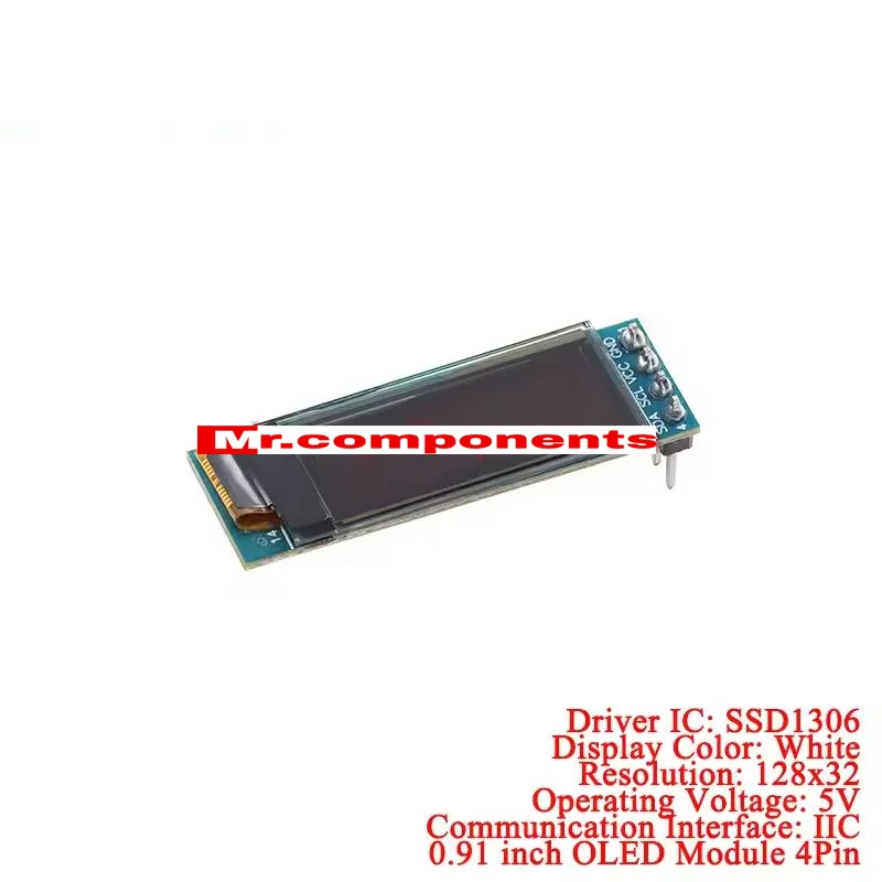 1Pcs 0.91 inch OLED Display LCD Screen Module Resolution 128*32 12832 IIC I2C Interface SSD1306 Driver White 4pin Bare 14Pin New