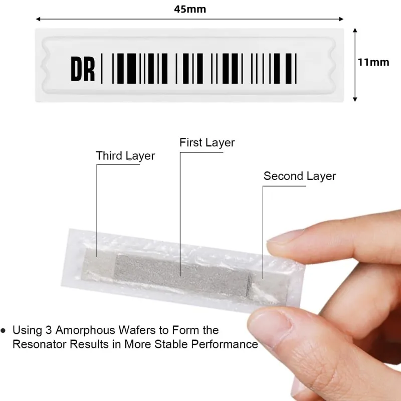 5000 Pieces of 58 kHz Acousto-Magnetic (AM) Security Tag Labels, Compatible with 58 kHz EAS Systems. Features Simulated Barcodes