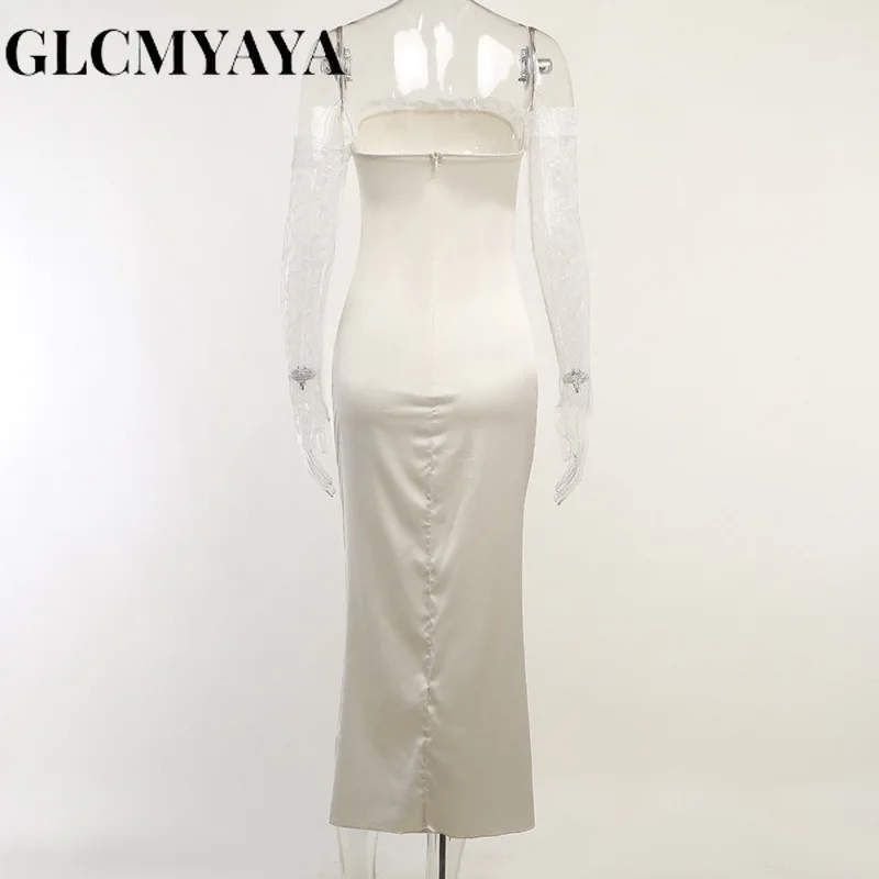 GLCMYAYA-vestido de encaje Vintage para mujer, manga larga, cuello de barco, pliegues empalmados, Bodycon, moda Formal, elegante, vestidos de noche, 2023