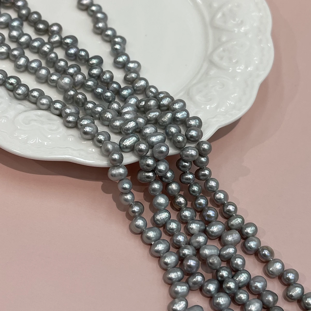 Natürliche Süßwasserperlen mit drei bis sieben Löchern, graue Perlen für die Schmuckherstellung, DIY-Halsketten, Armbänder, Ohrringe, handgefertigte Accessoires – Detail 6