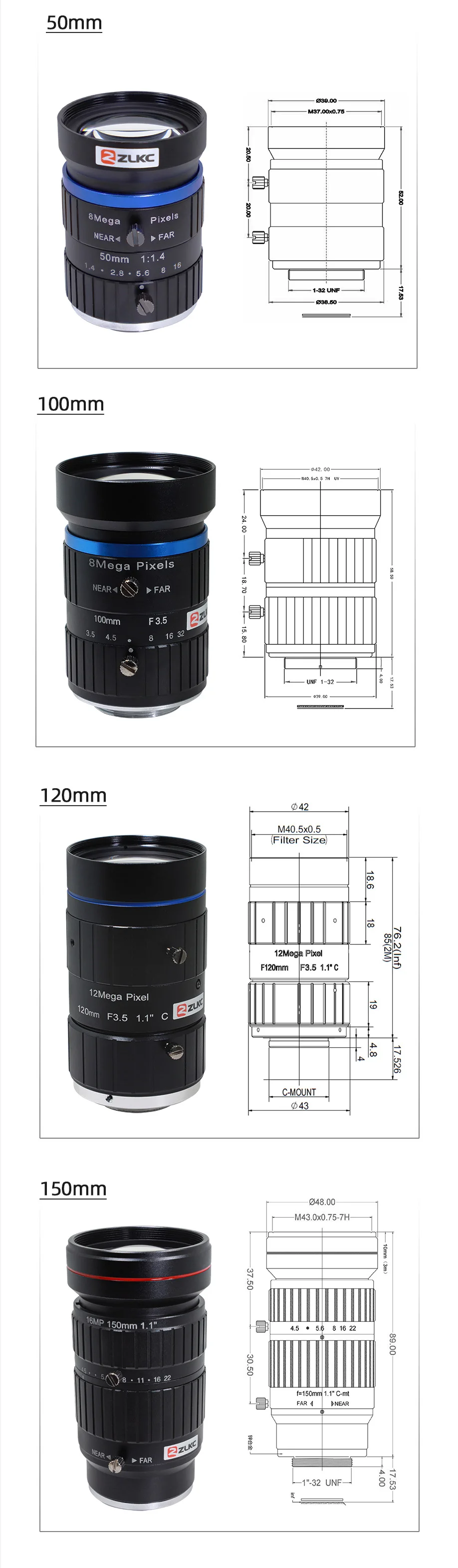 ZLKC 10mp Objektiv ff 1,4 große Blende 1 Zoll c-Mount-Kamera objektiv mm 16mm 20mm 25mm 35mm 50mm Bild verarbeitung objektiv – Detail 6