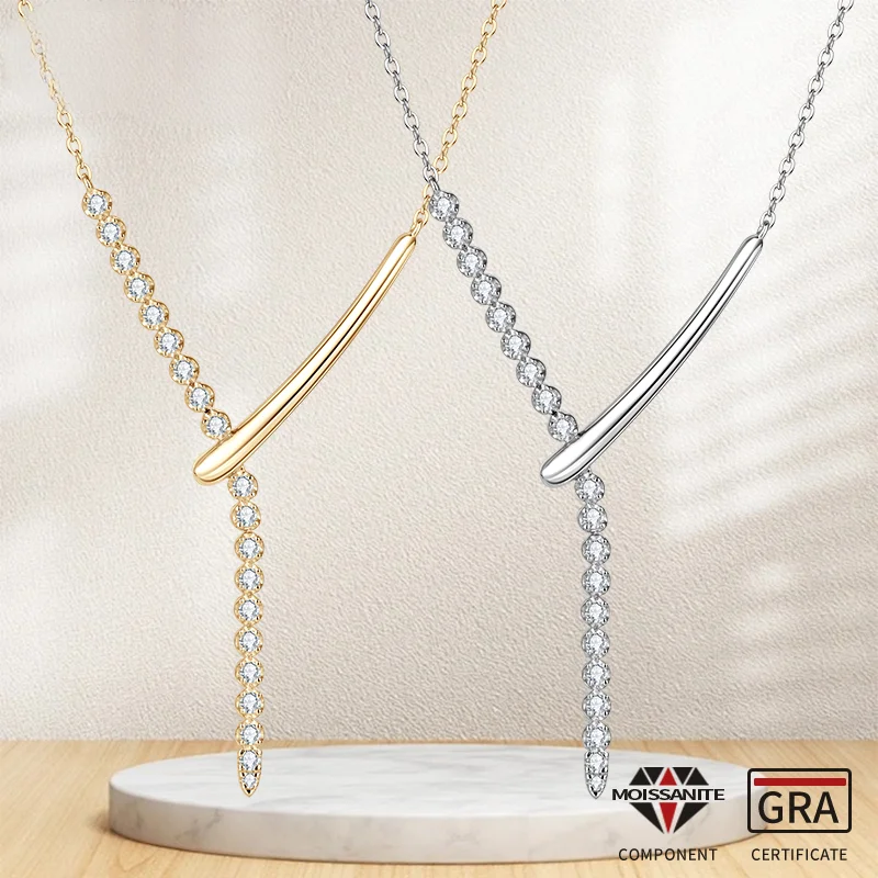 

Женское ожерелье с подвеской Y-образной формы из муассанита с цепочкой из стерлингового серебра S925, роскошный ювелирный подарок с сертификатом