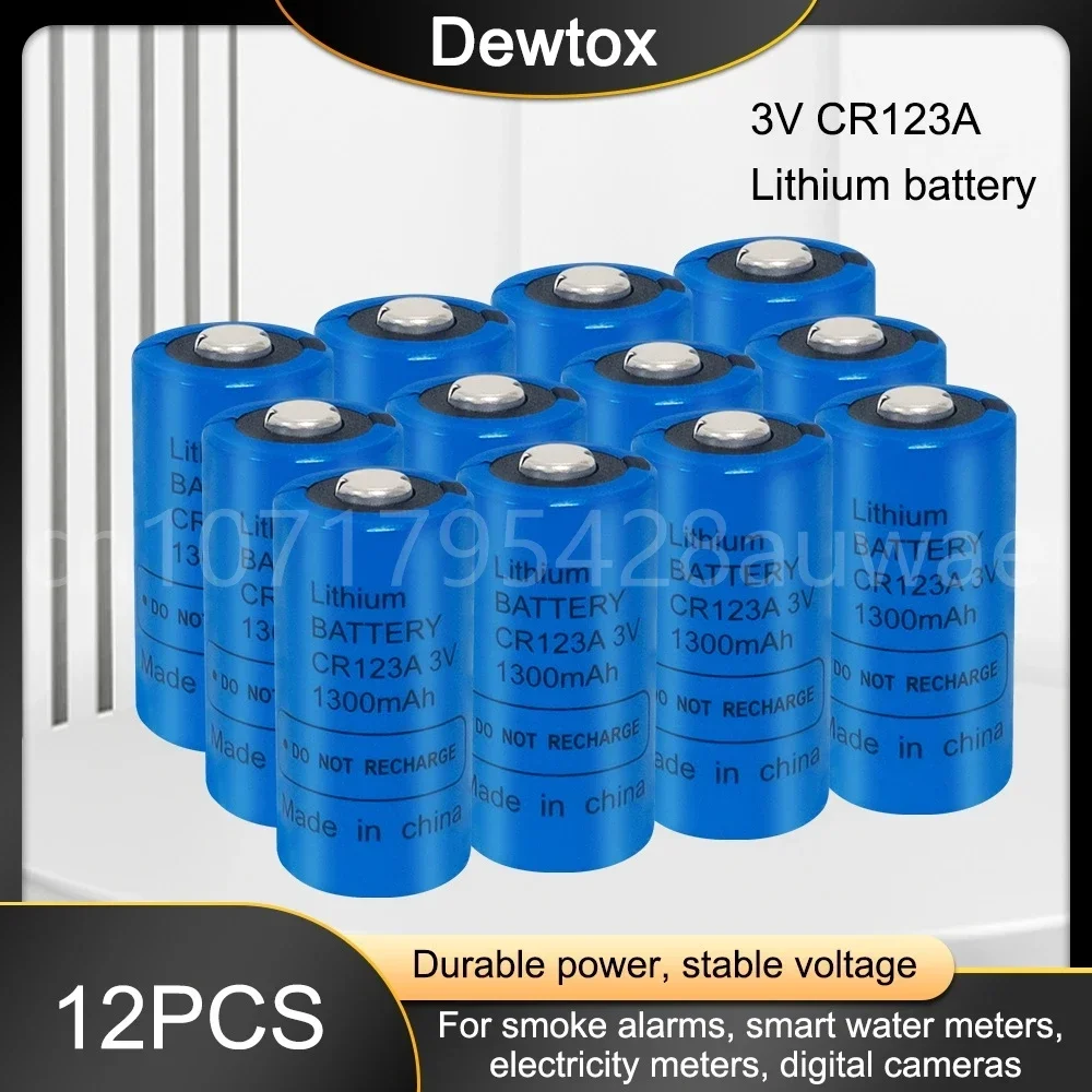 

12PCS CR123A 3V Lithium Battery with Plug Suitable for Film Cameras Intelligent Toilet Cameras Urinal Sensors Smoke Detector