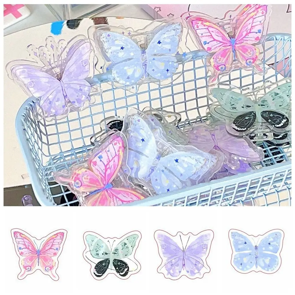 Акриловая скрепка для бумаг с градиентной бабочкой Y2k Скрепка для бумаг Симпатичная полипропиленовая клипса Акриловая декоративная мультяшная зажим для заметок Настольный органайзер