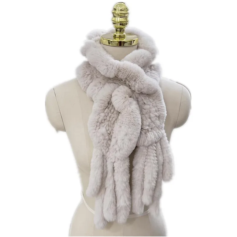 

New Autumn Winter Fluffy Scarf Women Luxury Women's Real Rex Rabbit Fur Pompom Ball Cute Fashion Soft Wraps