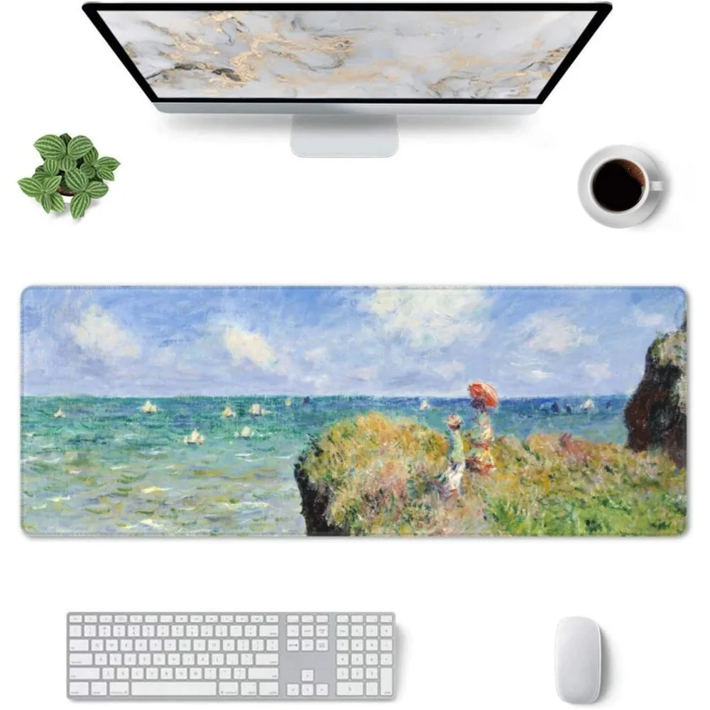 

Большой коврик для мыши с изображением знаменитых работ Моне, гладкий, водонепроницаемый, для любителей искусства, декор для офиса, подарок