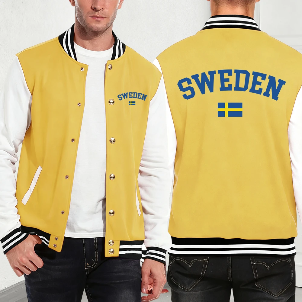 

Мужские куртки с текстом Швеции и принтом флага, базовые хлопковые бейсбольные майки с карманами, зимние флисовые теплые пальто, трендовая мужская одежда
