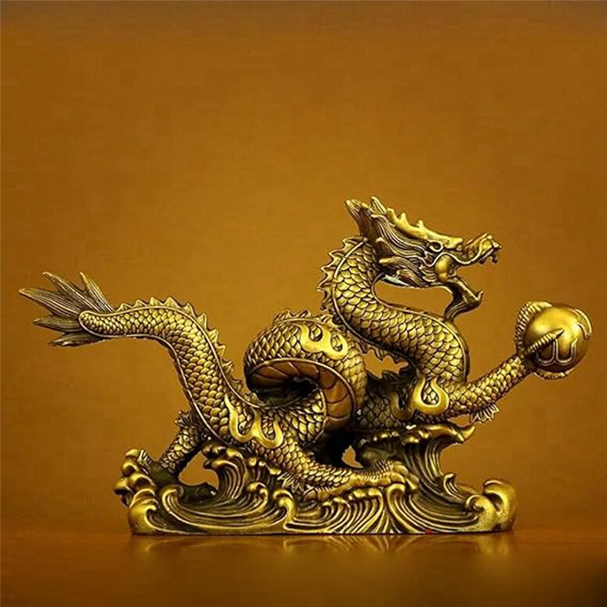 MLGB Brass Chinese Feng Shui Dragon Statue Sculpture Home Office Tabletop Ornaments for Wealth and Success Good Lucky Gifts view 4