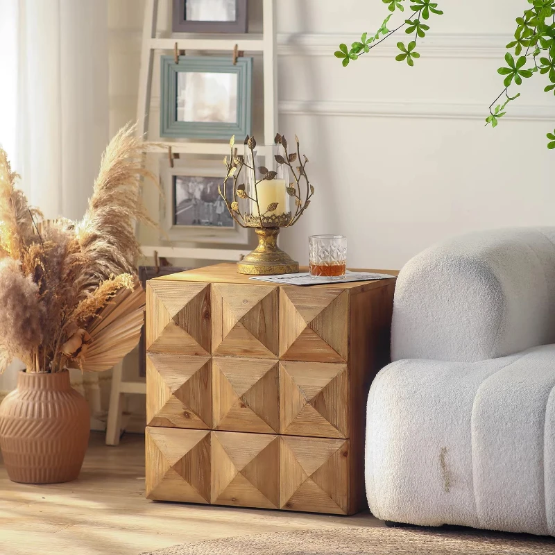 

Vintage sofa side table, solid wood side cabinet, living room square table, storage cabinet