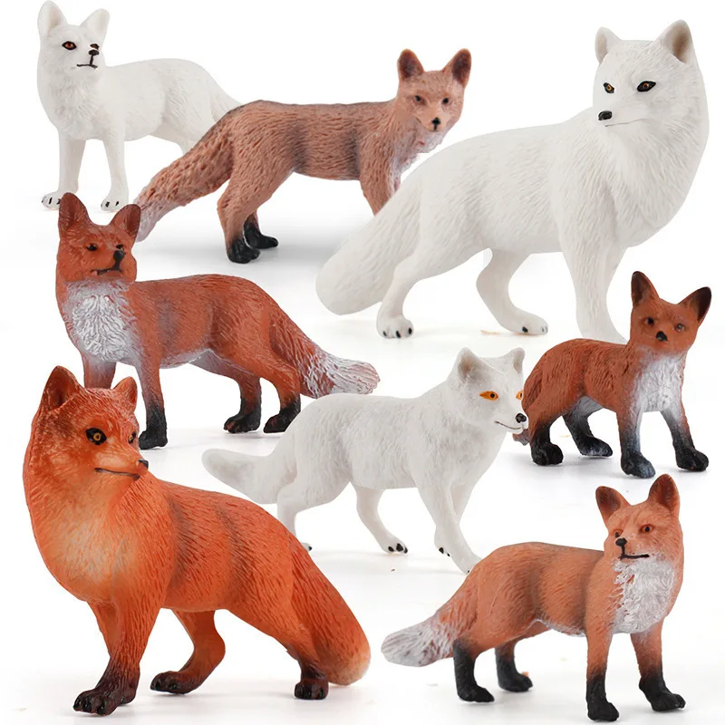 Simulated Mini Solid Animal Models Cute Zoo Action Figure Red Fox white Fox Figurines Children Kids Toys Gift Collection Figures