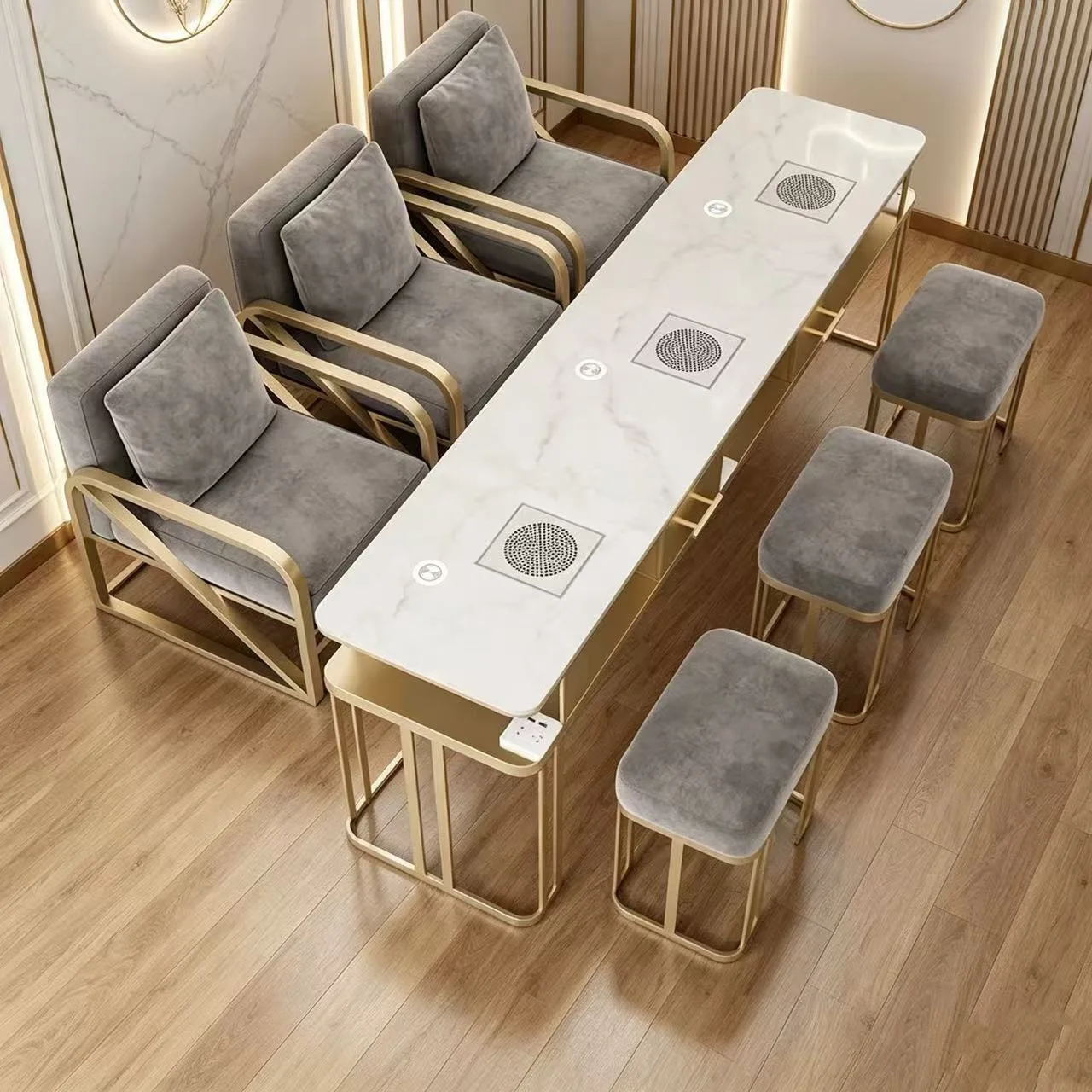 Dust Collector Premium Manicure Table Modern Design Metal Legs Nordic Nail Table Luxury Simple Mesa Manicura Saloon Furniture