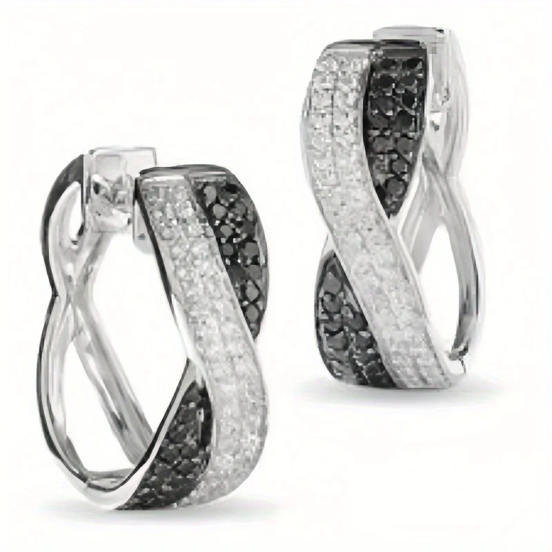 Elegante Schwarz-Weiße Zirkon-Kreuz-Design Creolen Modische Temperamentvolle Metall-Ohrclips Damen-Schmuck-Accessoires