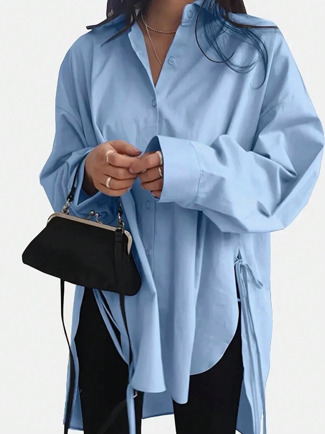 

Women's Floral Embroidery Curved Hem Shirt, Casual Elegant Long Sleeve Open Front Top for Daily Wear, Ladies Clothes for All Sea