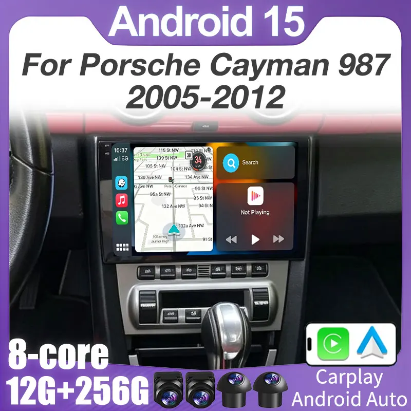 Android 15 Car Radio For Porsche Cayman 987 2005 - 2012 GPS Multimedia Player Navi Wireless Carplay Head Unit 360 Camera BT QLED