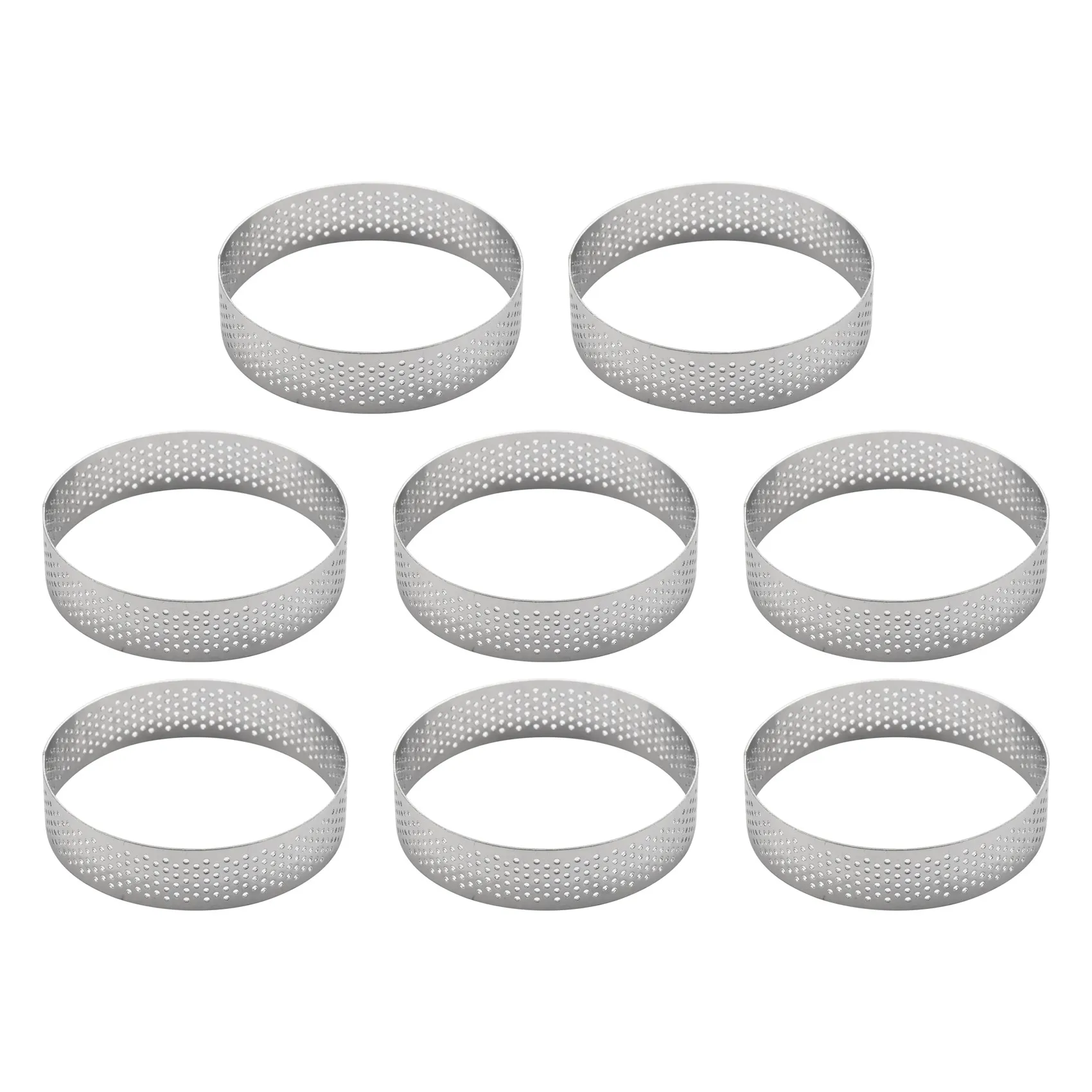 8Pcs Stainless Steel Tart Ring, Heat- Perforated Cake Mousse Ring Round Double Rolled Tart Ring Metal Mold 8cm