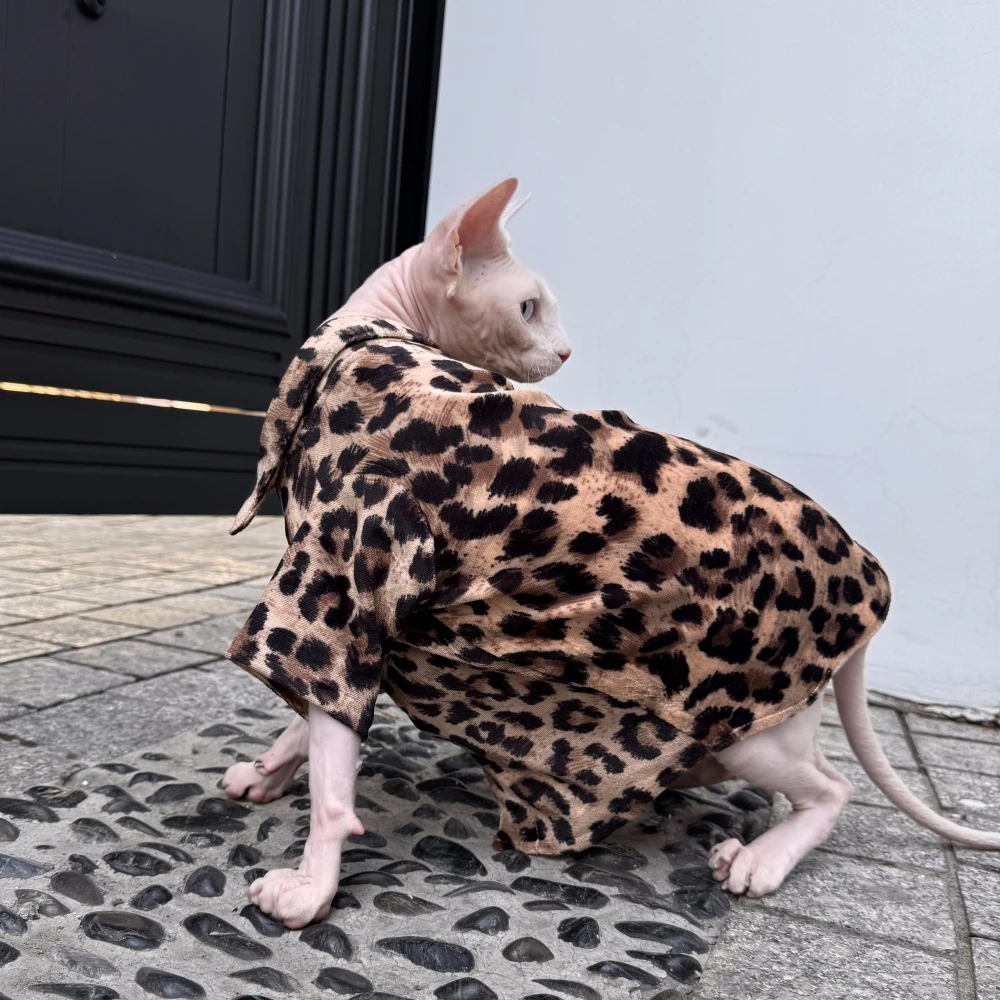 Cat Clothes Summer Leopard Shirt for Sphynx Cat Relaxed Fit Blouse For Kittens Street photography Over Size Coat for Devon Rex