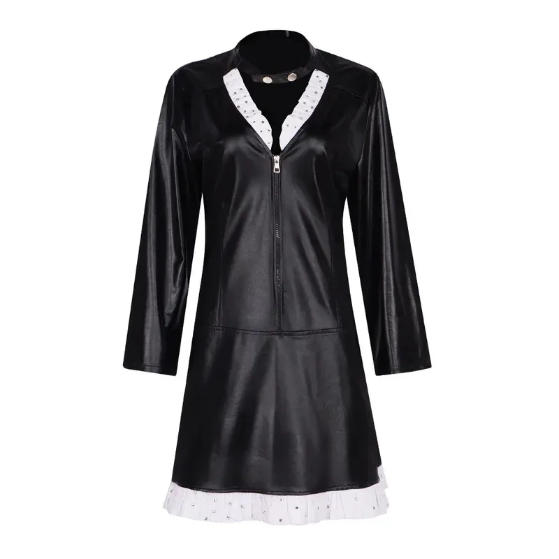 

Anime Nico Robin Black Uniform Female Cosplay Costume Women Men Sexy Dresses For Halloween Clothing Leather Jacket Outwear