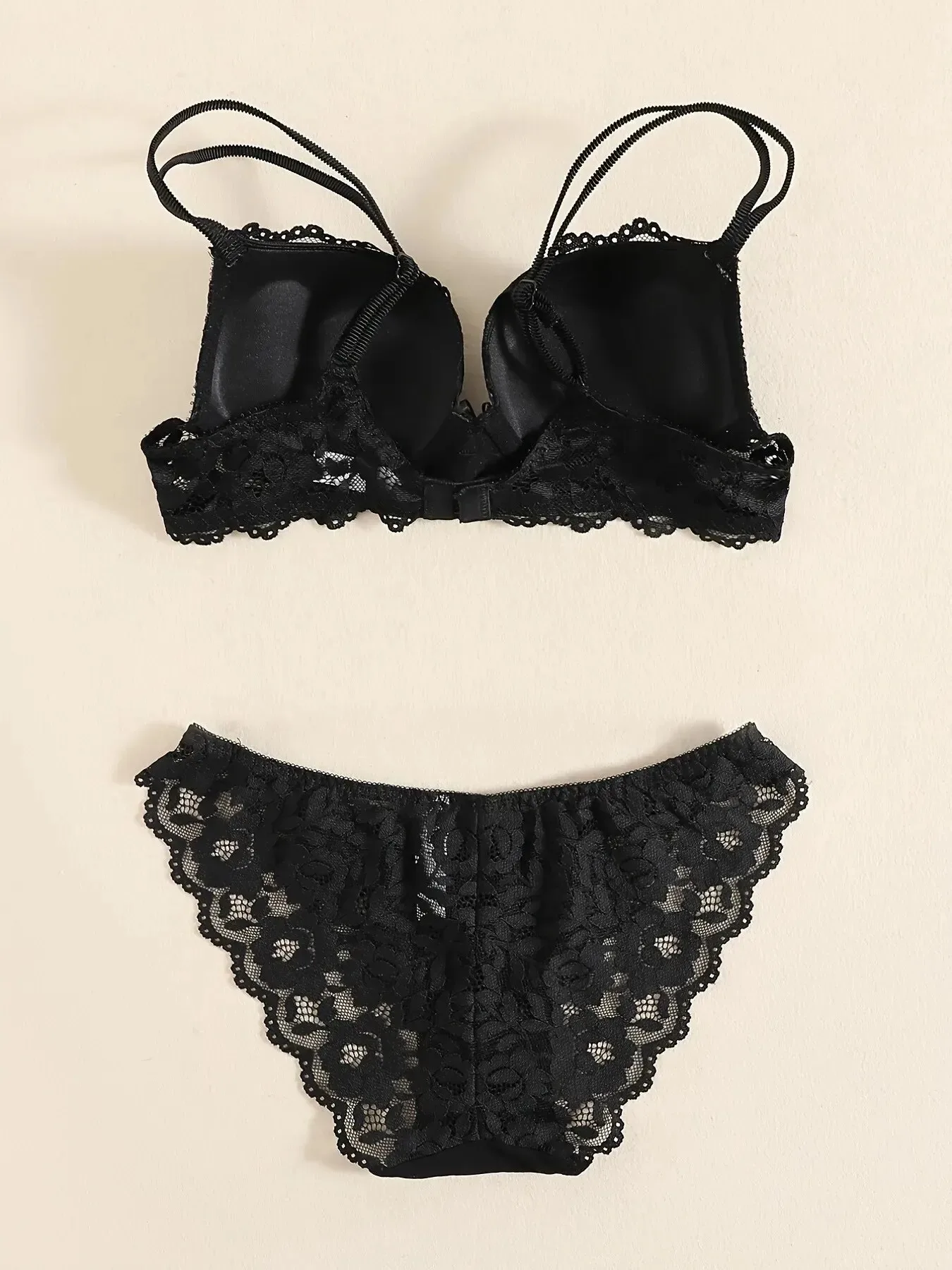 1 Set Elegant Lace Embroidery & Breathable Fabric Lingerie Set: Push-Up Bra, Drop Waist Sheer Panty - Ultimate Valentine's Day