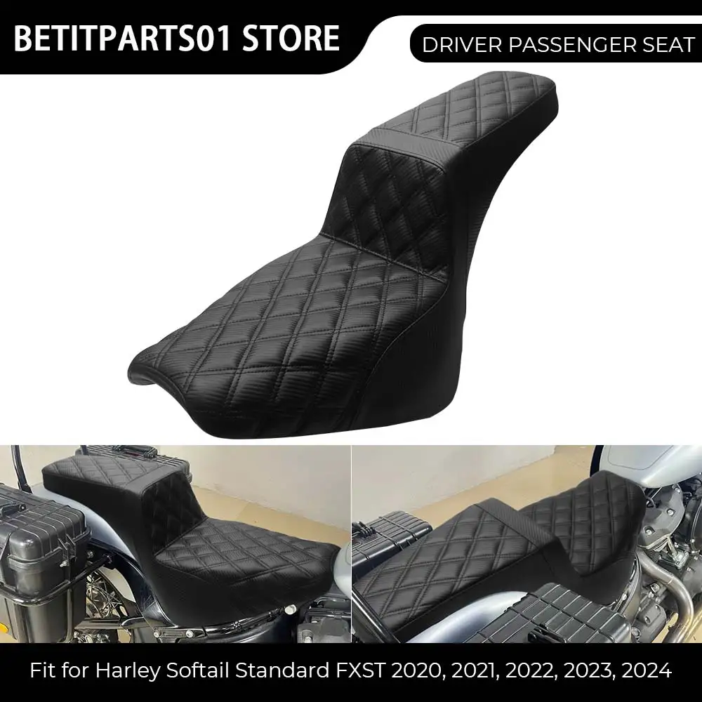 Motorcycle Black Two Up Driver Front Rear Passenger Seat Cushion Pad For Harley Softail Standard FXST 2020 2021 2022 2023 2024