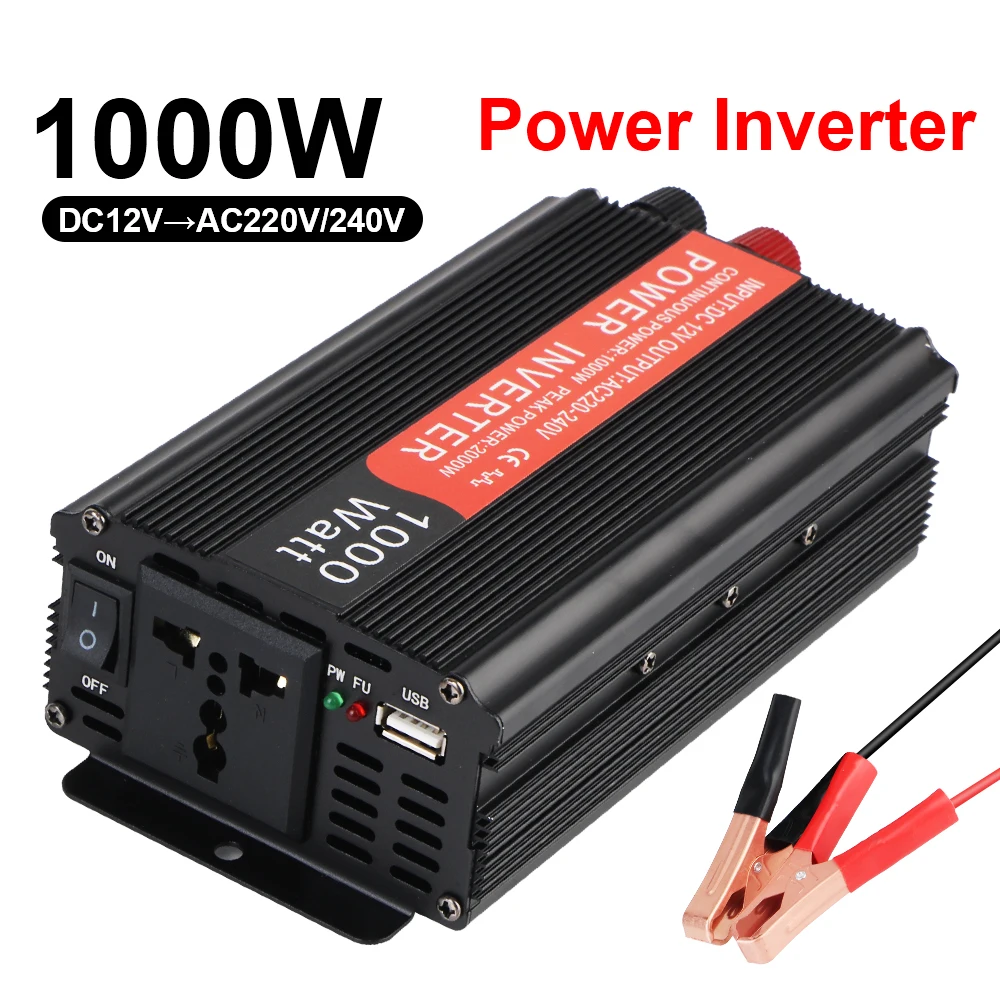 

Modified Sine Wave Inverter Socket With USB From 12V To 220V Transformer Car Voltage Converter Universal 1000W with Smart Fan