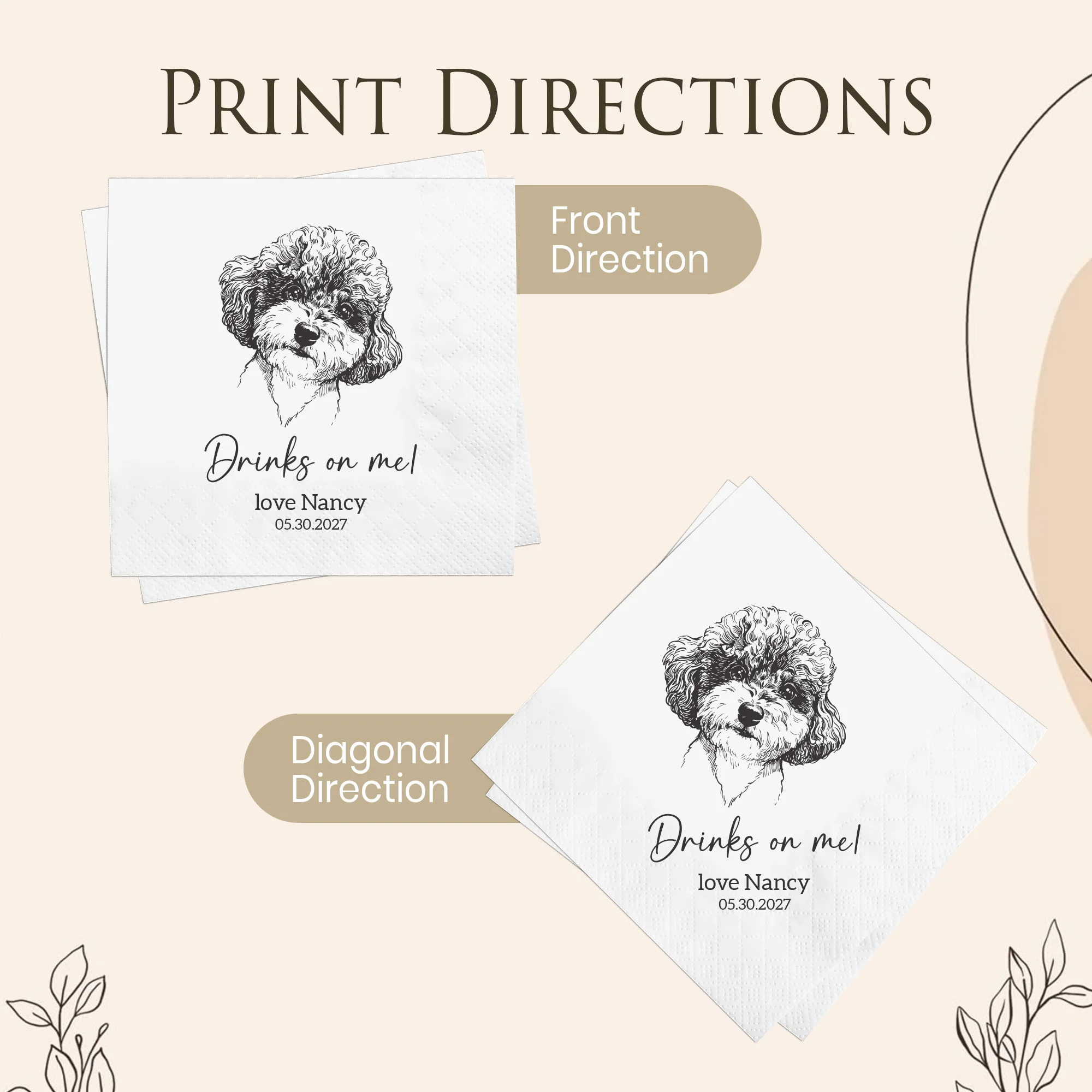 6.5in Custom Napkins 3 ply Personalized Napkins photo paper Disposable Luncheon Napkins Pet Portrait For Wedding  Bridal Shower view 3